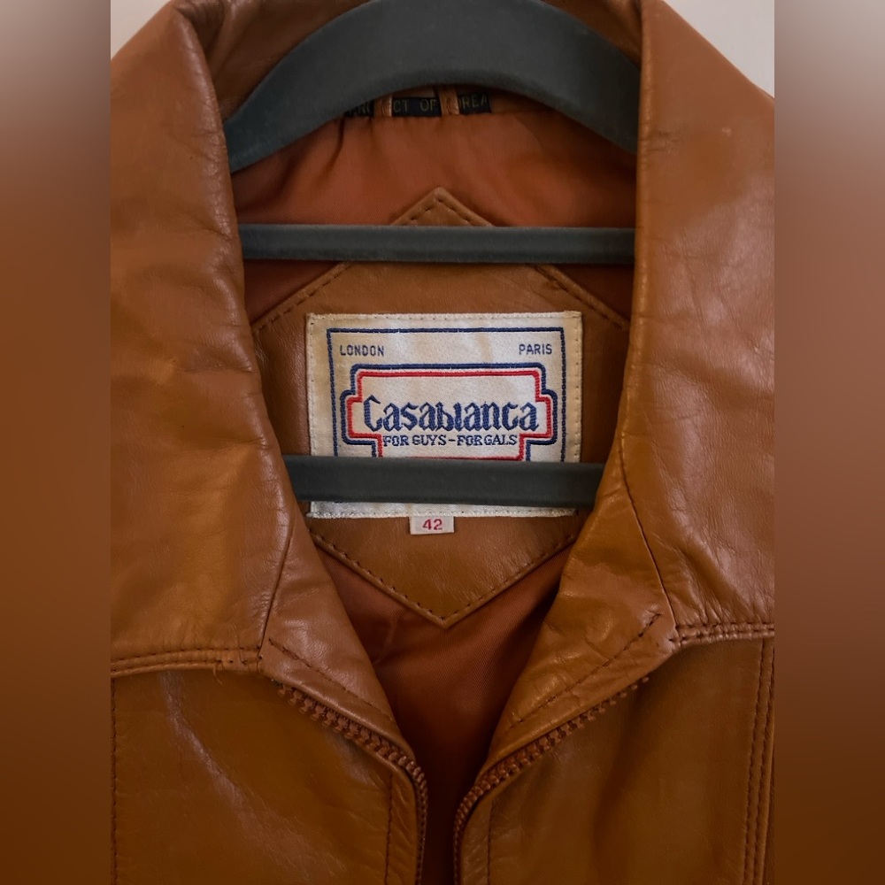 Unisex Vintage 1970s Casablanca Leather Jacket, Brown (Size 42)